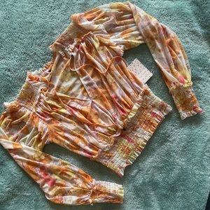 NWT Free People Twyla, orange pink yellow print